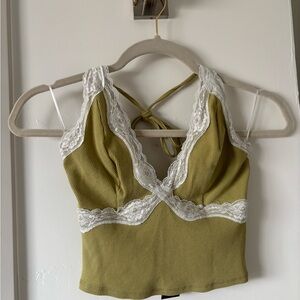 The Limited Olive Green Lace Trim Tank Top